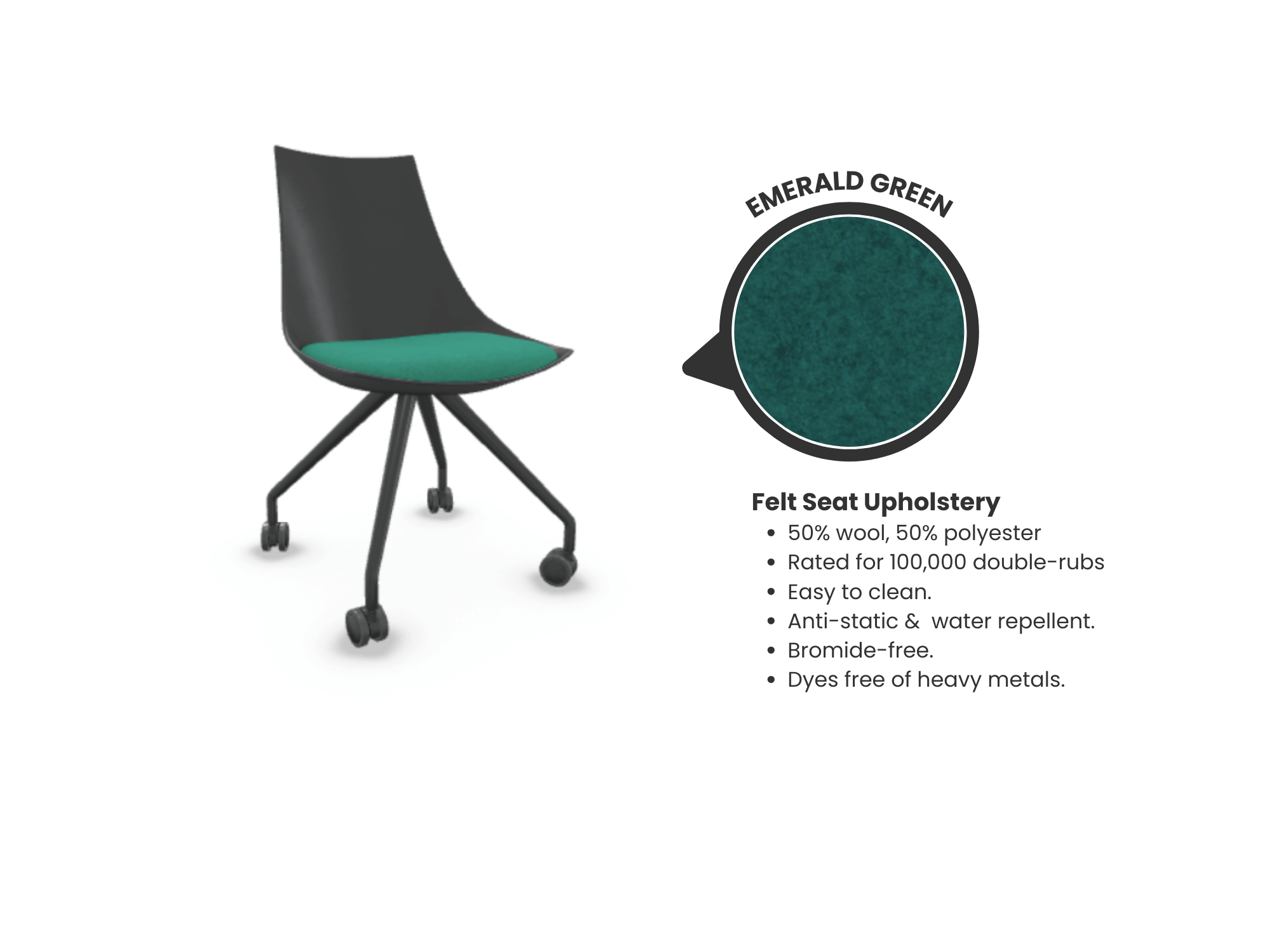 Luna Wheeled Guest Chair - Black